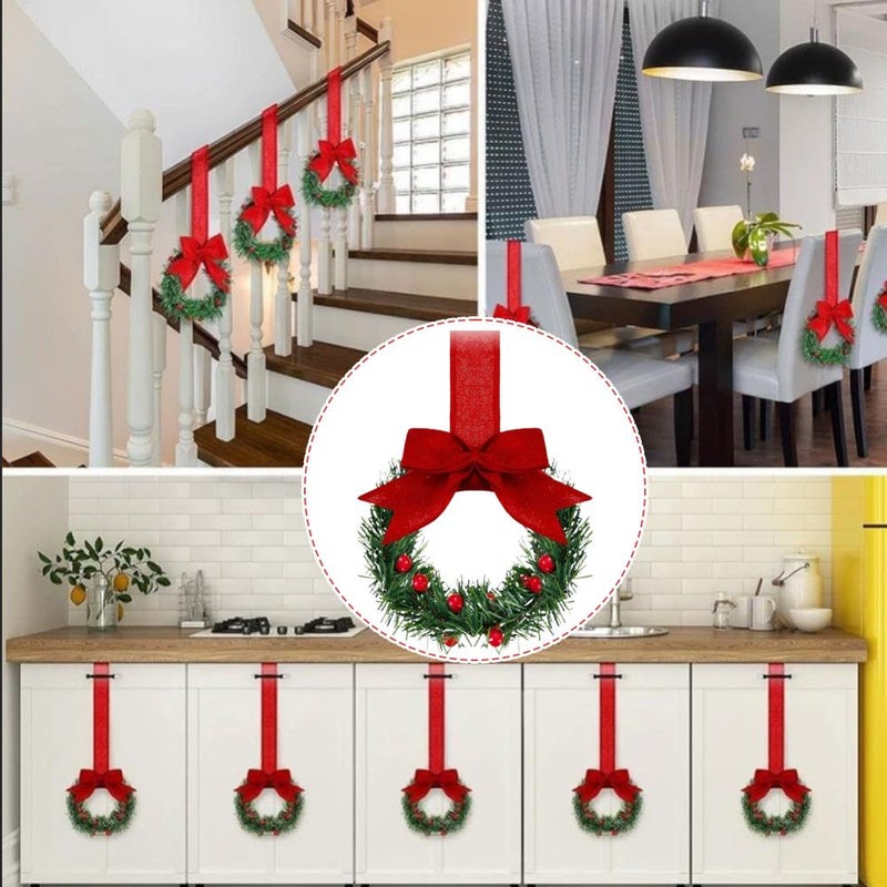 Mini Christmas Window Wreaths, Set of Six with Ribbon Bow, Glittering Festive Decor for Home Office Shop, Easy Hang Installation for Holiday Party Decoration. (Red) - Image 2